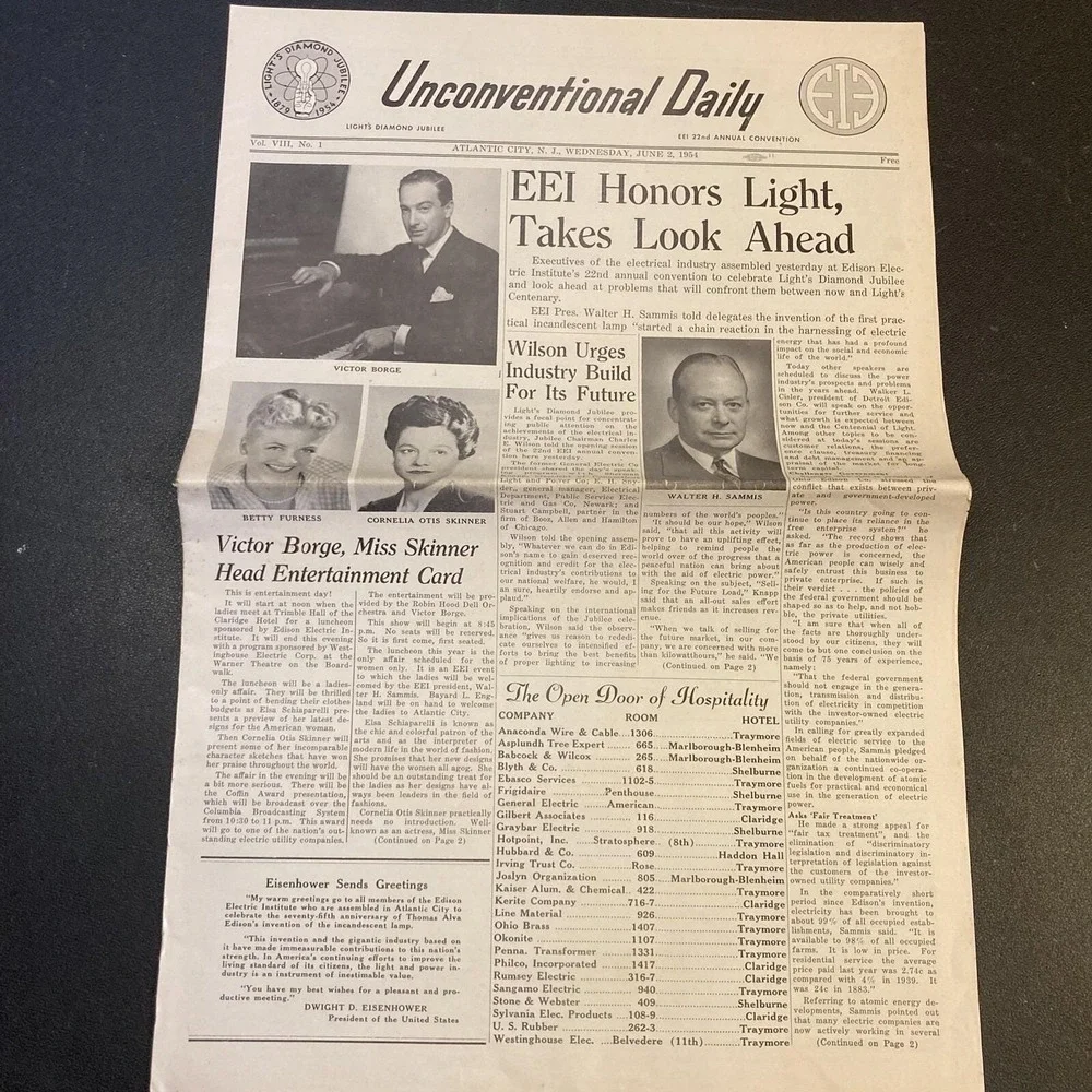 Edison Electric Institute Light's Jubilee 1954 Newspaper Atlantic City Utility
